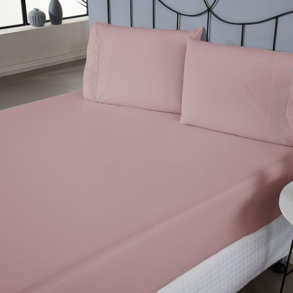 Jogo De Lençol Ponto Palito Simples 3 Peças Casal 80% Algodão - 20% Poliéster Percal 140 Fios Cor:rosê - 2