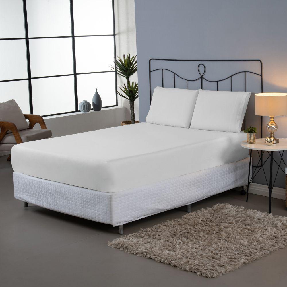 Jogo De Lençol Dia A Dia Liso 3 Peças Queen 80% Algodão - 20% Poliéster Percal 140 Fios Cor:branco - 2