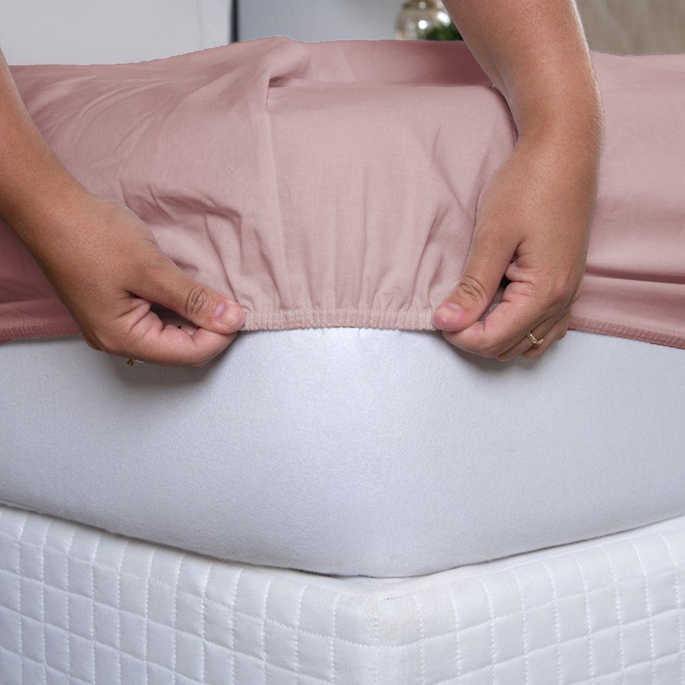 Jogo De Lençol Ponto Palito Simples 3 Peças Queen 80% Algodão - 20% Poliéster Percal 140 Fios Cor:rosê - 4