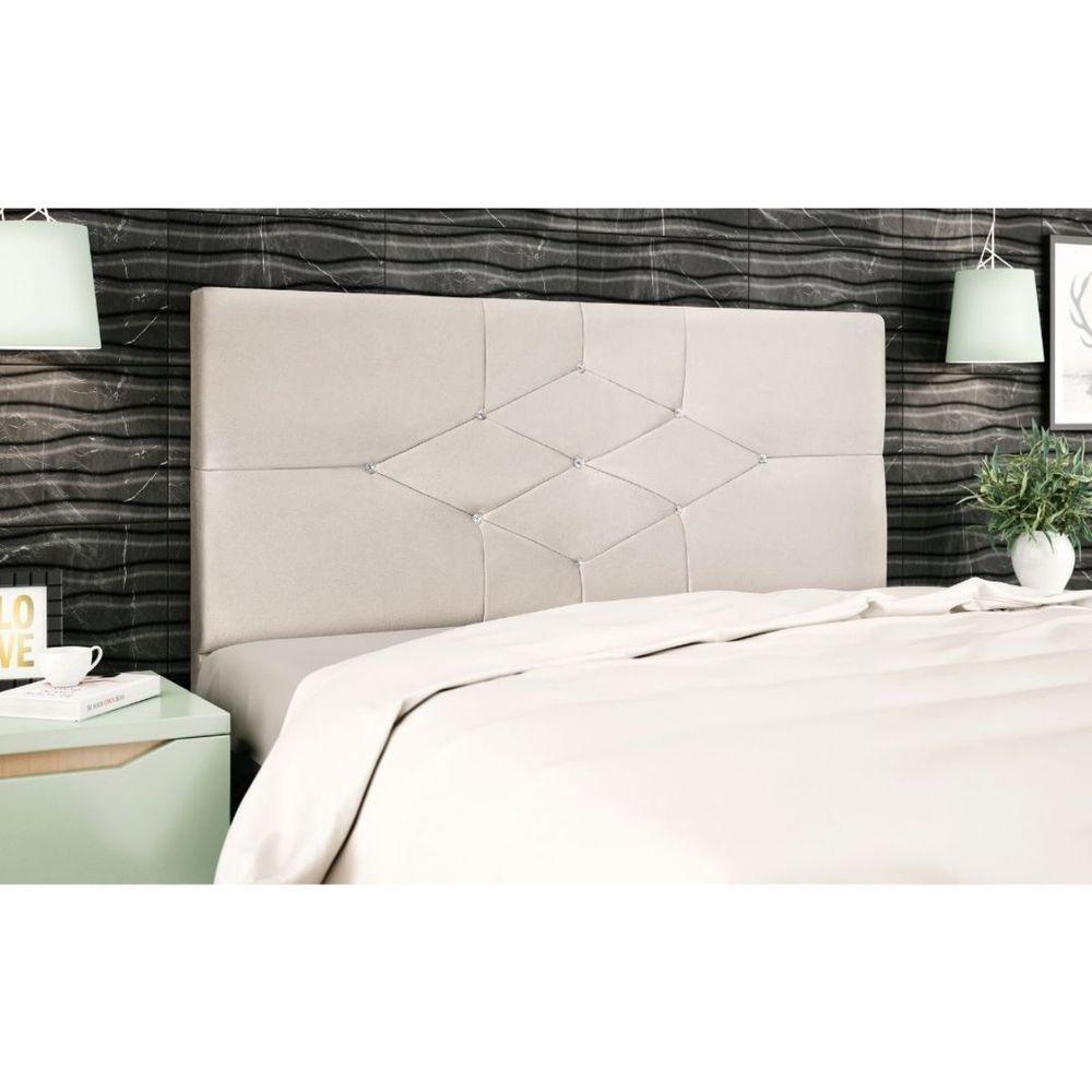 Cabeceira Cama Box Queen 160 Cm Camboriú Suede Bege E Frame - 2