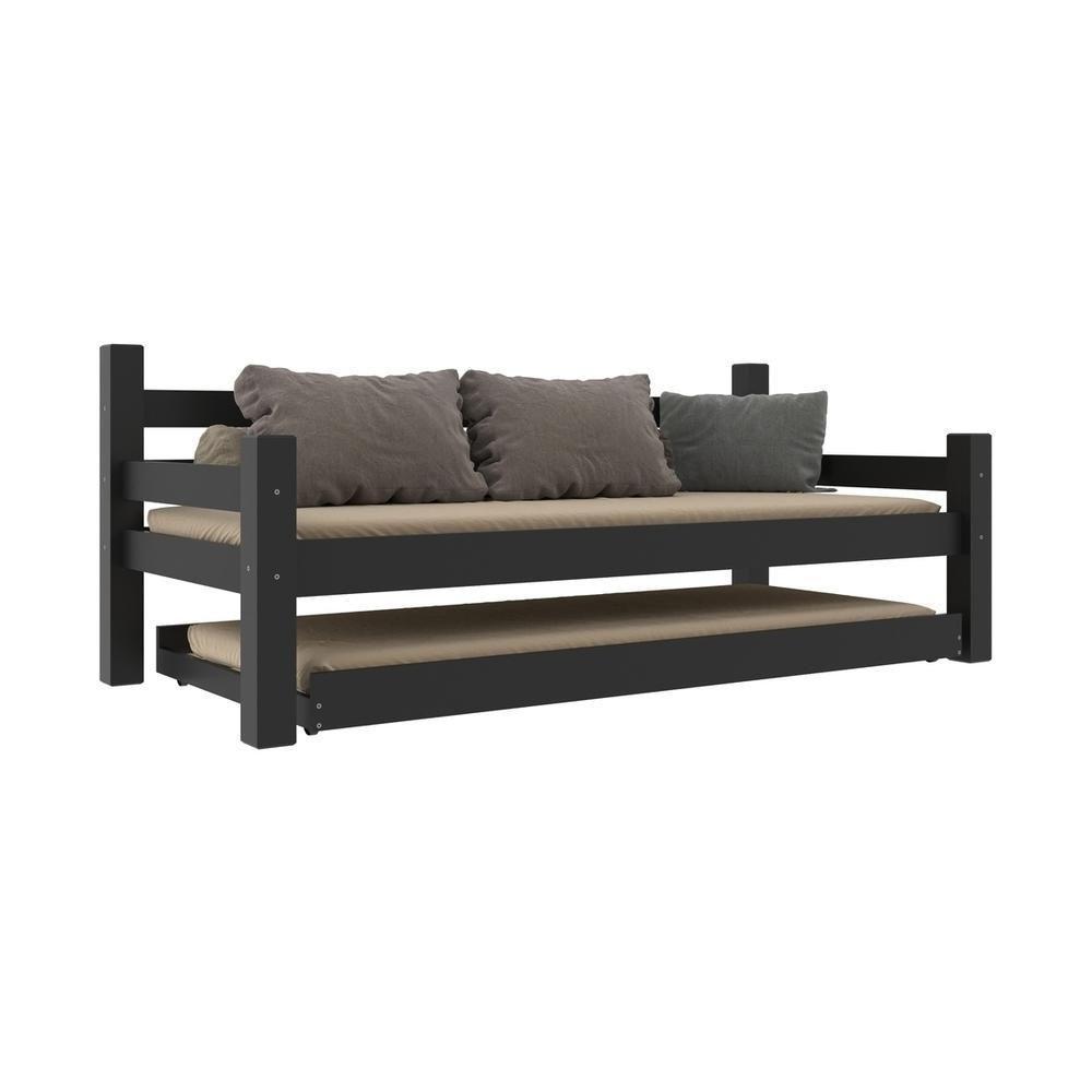 Bicama Madeira Maciça Com Colchões Inclusos Paris Multimóveis Vcr4160 Preto Preto - 1