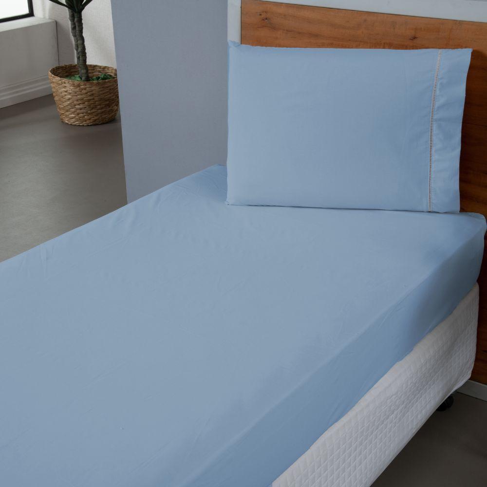 Jogo De Lençol Ponto Palito Simples 2 Peças Solteiro 80% Algodão - 20% Poliéster Percal 140 Fios Cor:azul - 2