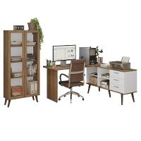 Kit 2 Peças Com Escrivaninha Em L 3 Gavetas E Armário Multiuso Com Vidro Rustic Branco Madesa - 2