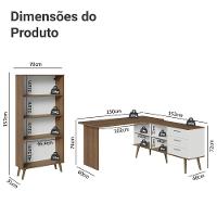 Kit 2 Peças Com Escrivaninha Em L 3 Gavetas E Armário Multiuso Com Vidro Rustic Branco Madesa - 3