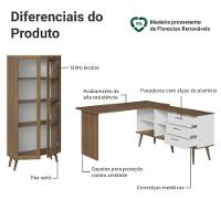 Kit 2 Peças Com Escrivaninha Em L 3 Gavetas E Armário Multiuso Com Vidro Rustic Branco Madesa