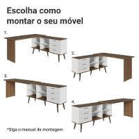 Kit 2 Peças Com Escrivaninha Em L 3 Gavetas E Armário Multiuso Com Vidro Rustic Branco Madesa - 5