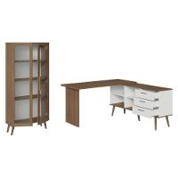 Kit 2 Peças Com Escrivaninha Em L 3 Gavetas E Armário Multiuso Com Vidro Rustic Branco Madesa - 6