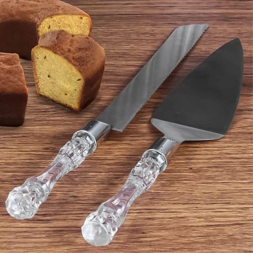 Kit Faca E Espátula Para Bolo Aço Inox Com Cabo Acrílico - 3