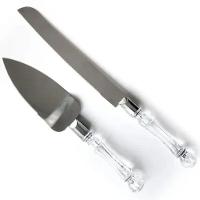 Kit Faca E Espátula Para Bolo Aço Inox Com Cabo Acrílico - 2