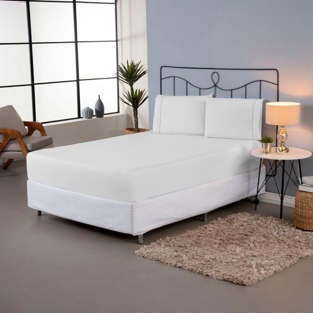 Jogo De Lençol Ponto Palito Simples 3 Peças Casal 80% Algodão - 20% Poliéster Percal 140 Fios Cor:branco - 3