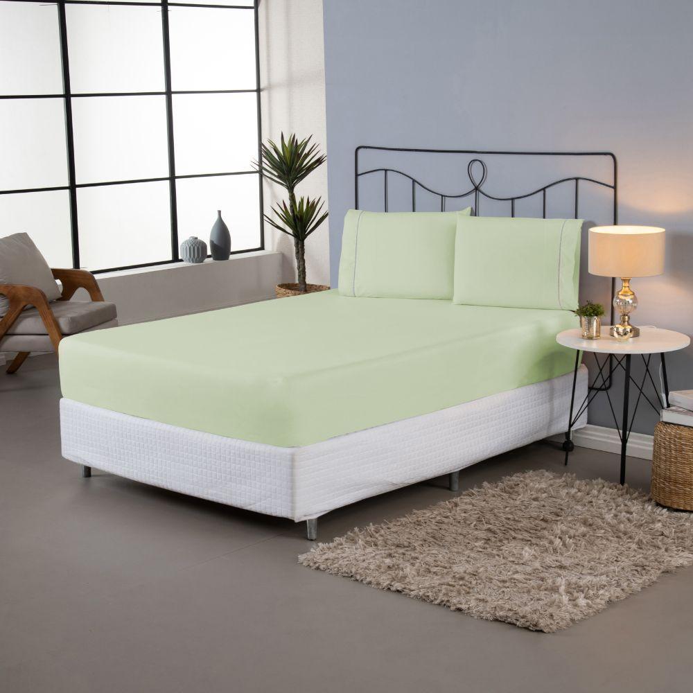 Jogo De Lençol Ponto Palito Simples 3 Peças King 80% Algodão - 20% Poliéster Percal 140 Fios Cor:verde - 2