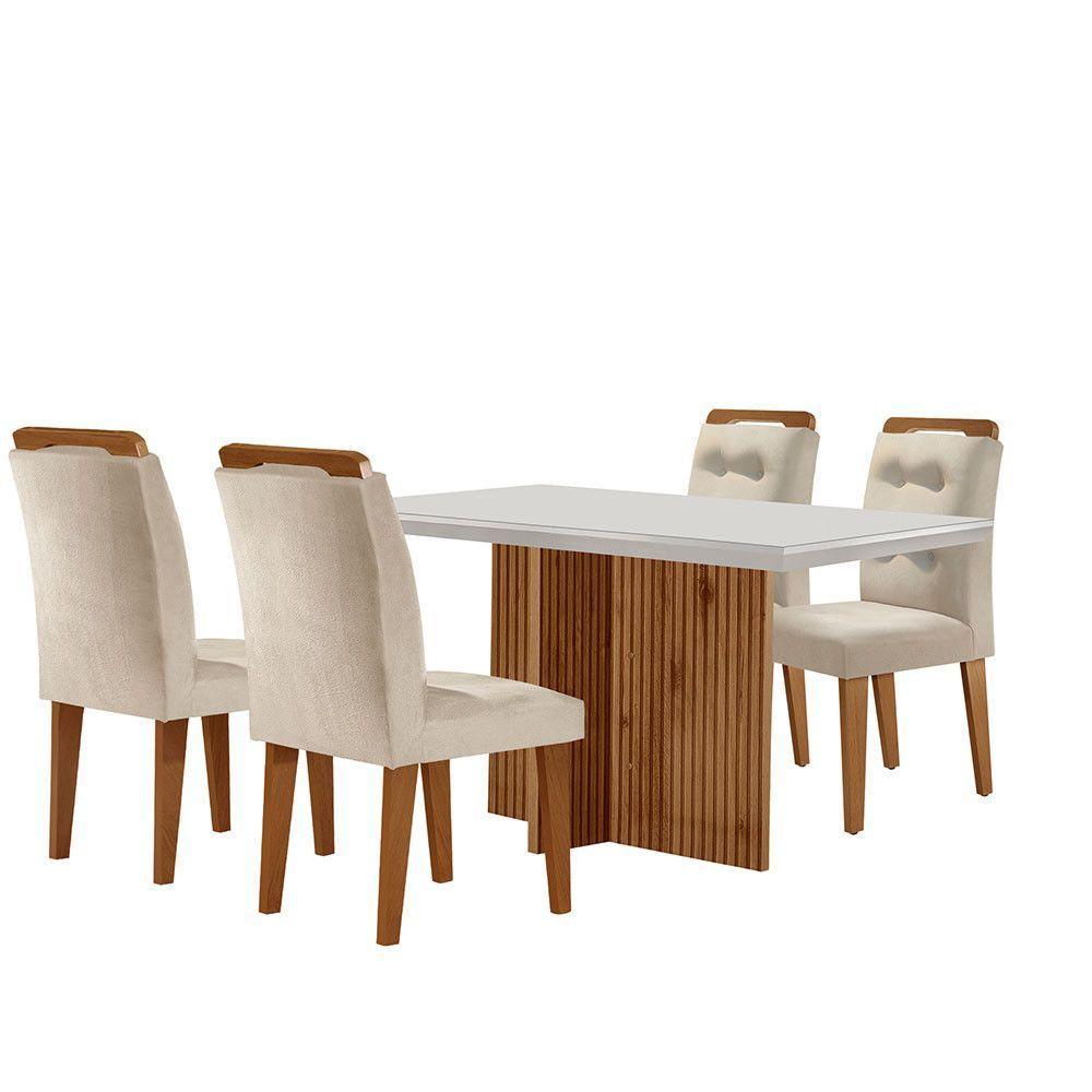 Sala De Jantar Mesa Olímpia 120cm Mdf Vidro Canto Reto Com 4 Cadeiras Carol Moderna Creme, Off White E Imbuia - 6
