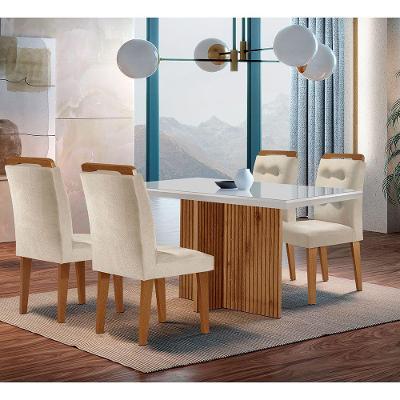 Sala de Jantar Olimpia 4 Lugares Tampo de Vidro Creme Off White e Imbuia Mesa 120cm