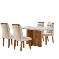 Sala De Jantar Mesa Olímpia 120cm Mdf Vidro Canto Reto Com 4 Cadeiras Carol Moderna Creme, Off White E Imbuia - 6