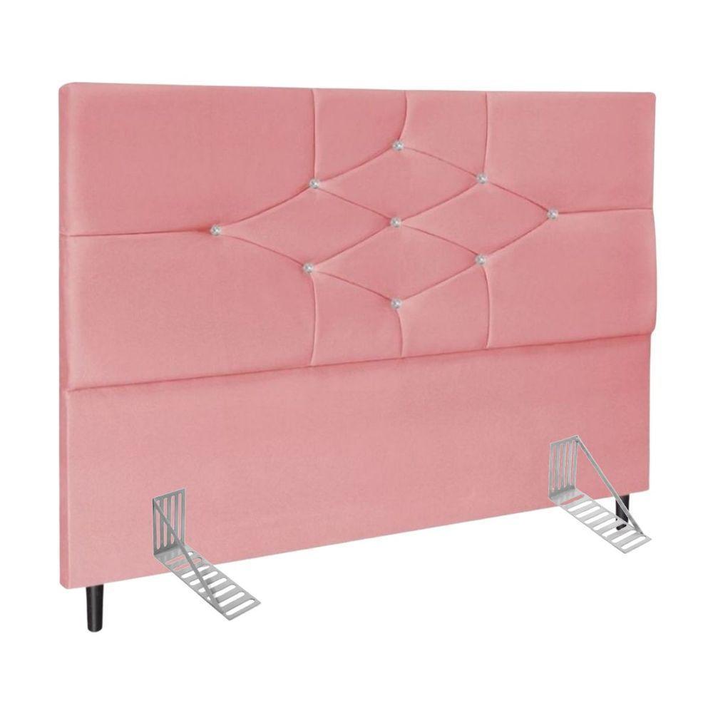 Cabeceira Cama Box Casal 140cm Camboriú Suede Rosa E-frame - 1