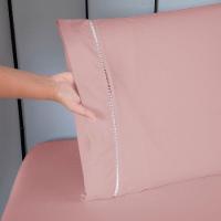 Jogo De Lençol Ponto Palito Completo 4 Peças Queen 80% Algodão - 20% Poliéster Percal 140 Fios Cor:rosê - 4