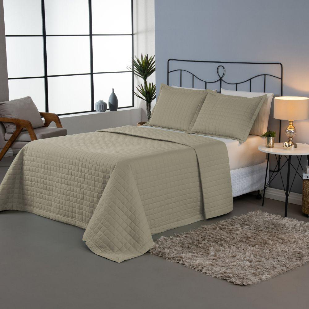 Kit Cobre Leito Matelado Copacabana 3 Peças King 100% Poliéster Percal 300 Fios Cor:cáqui - 2
