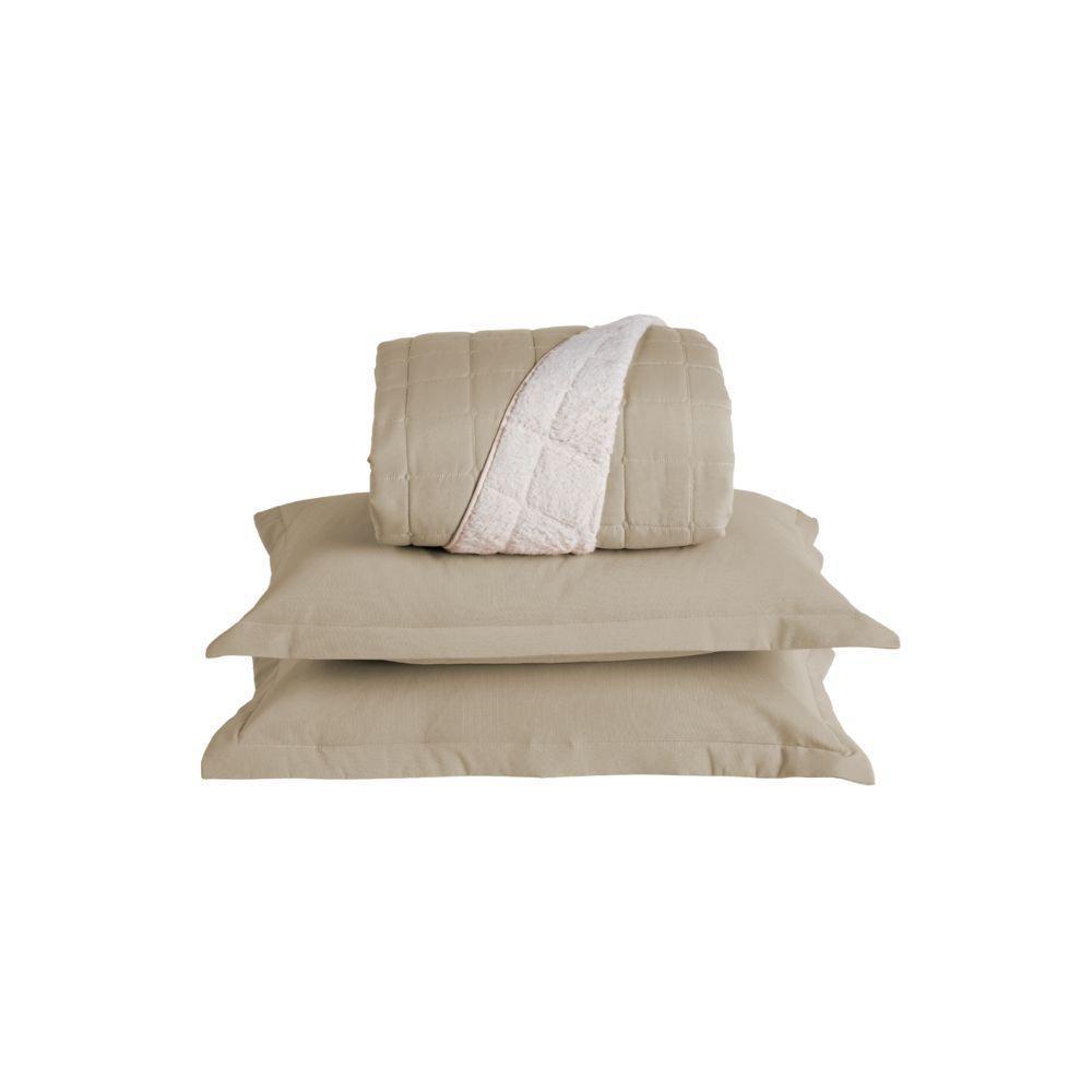 Kit Cobre Leito Matelado Dupla Face Sherpa De Carneiro 3 Peças Casal 80% Algodão - 20% Poliéster Percal 180 Fios Cor:cáq - 1
