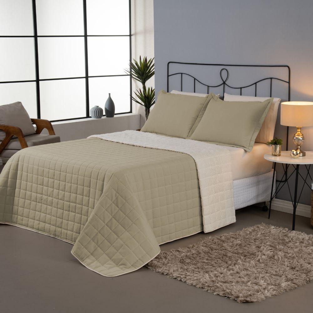 Kit Cobre Leito Matelado Dupla Face Sherpa De Carneiro 3 Peças Casal 80% Algodão - 20% Poliéster Percal 180 Fios Cor:cáq - 2