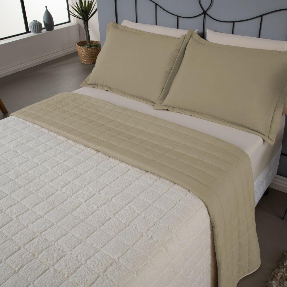 Kit Cobre Leito Matelado Dupla Face Sherpa De Carneiro 3 Peças Casal 80% Algodão - 20% Poliéster Percal 180 Fios Cor:cáq - 3