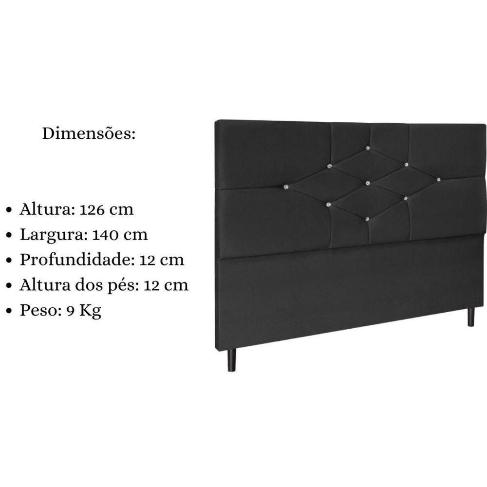 Cabeceira Cama Box Casal 140cm Camboriú Suede Preto E-frame - 5
