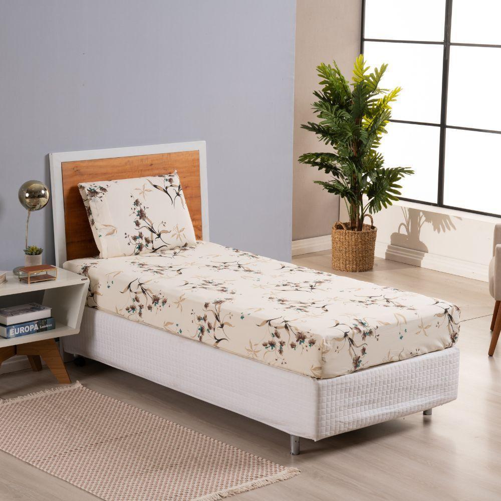 Jogo De Lençol Dia A Dia Estampado 3 Peças Casal 80% Algodão - 20% Poliéster Percal 180 Fios Cor:palha-marrom - 2