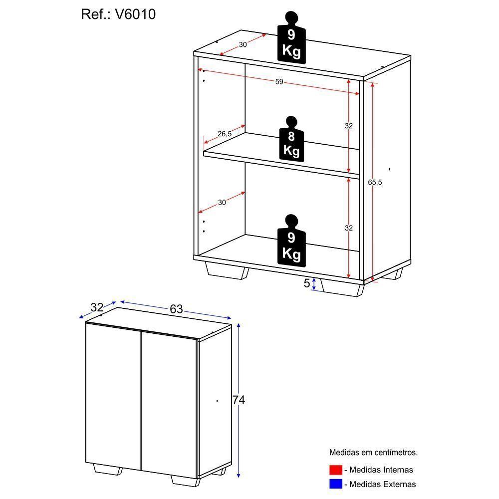Sapateira 2 Portas Nina Multimóveis V6010 Preta/Branca Preto/Branco - 4