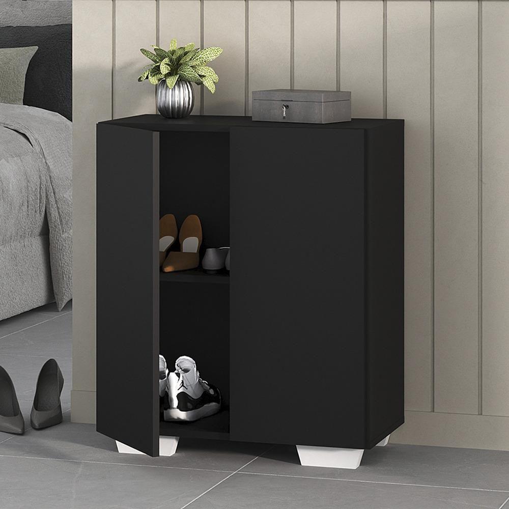 Sapateira 2 Portas Nina Multimóveis V6010 Preta/Branca Preto/Branco - 6