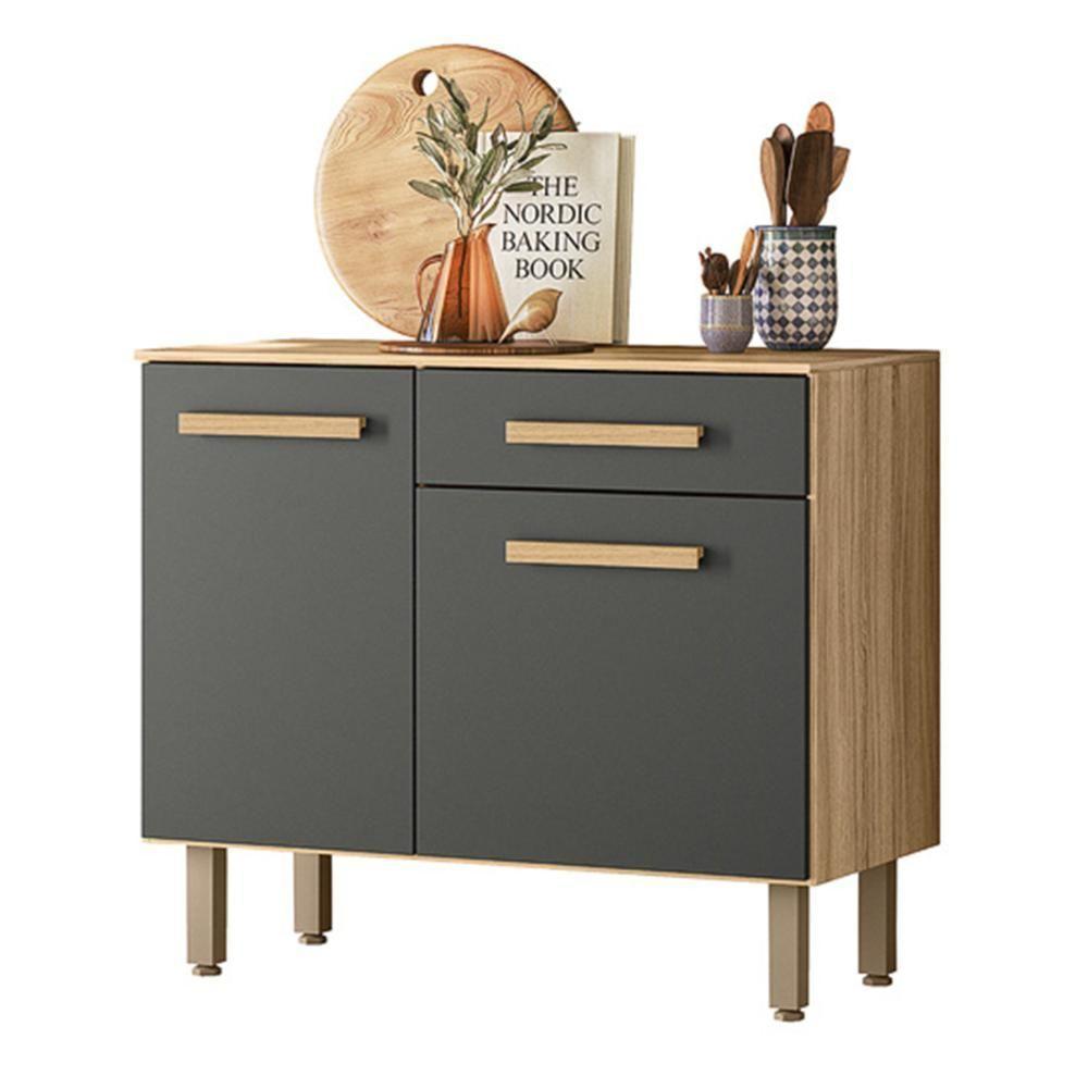 Balcão Para Cozinha Lemon Com 2 Portas E 1 Gaveta 91 Cm Freijo/Chumbo - 1