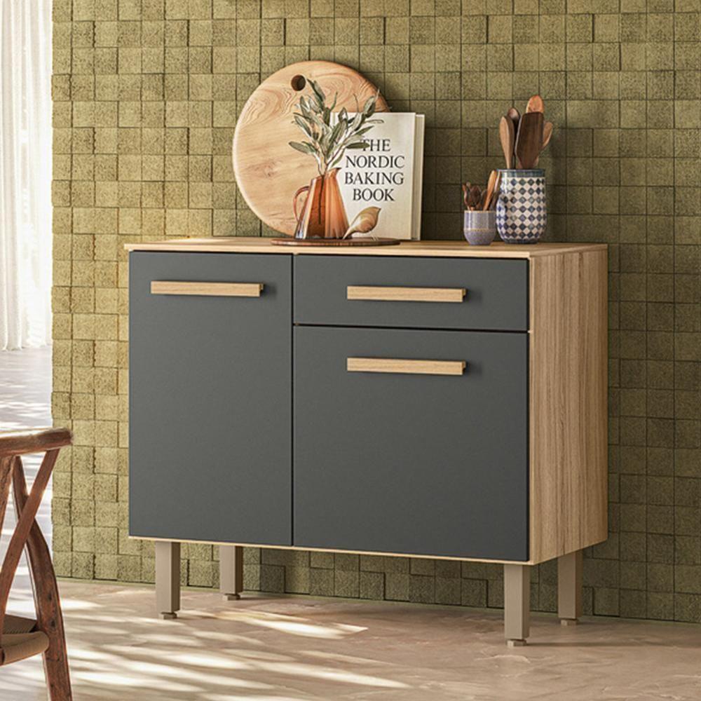 Balcão Para Cozinha Lemon Com 2 Portas E 1 Gaveta 91 Cm Freijo/Chumbo - 2