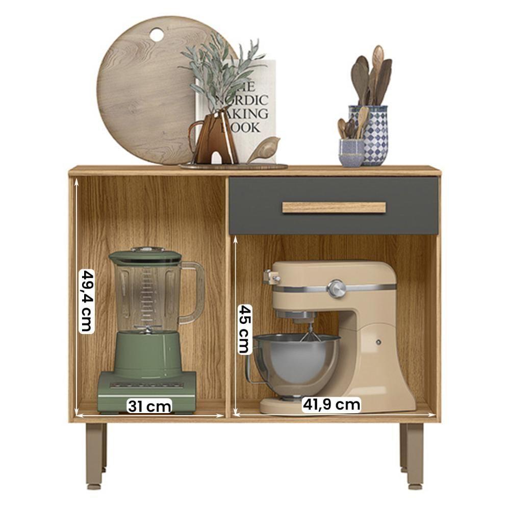 Balcão Para Cozinha Lemon Com 2 Portas E 1 Gaveta 91 Cm Freijo/Chumbo - 3