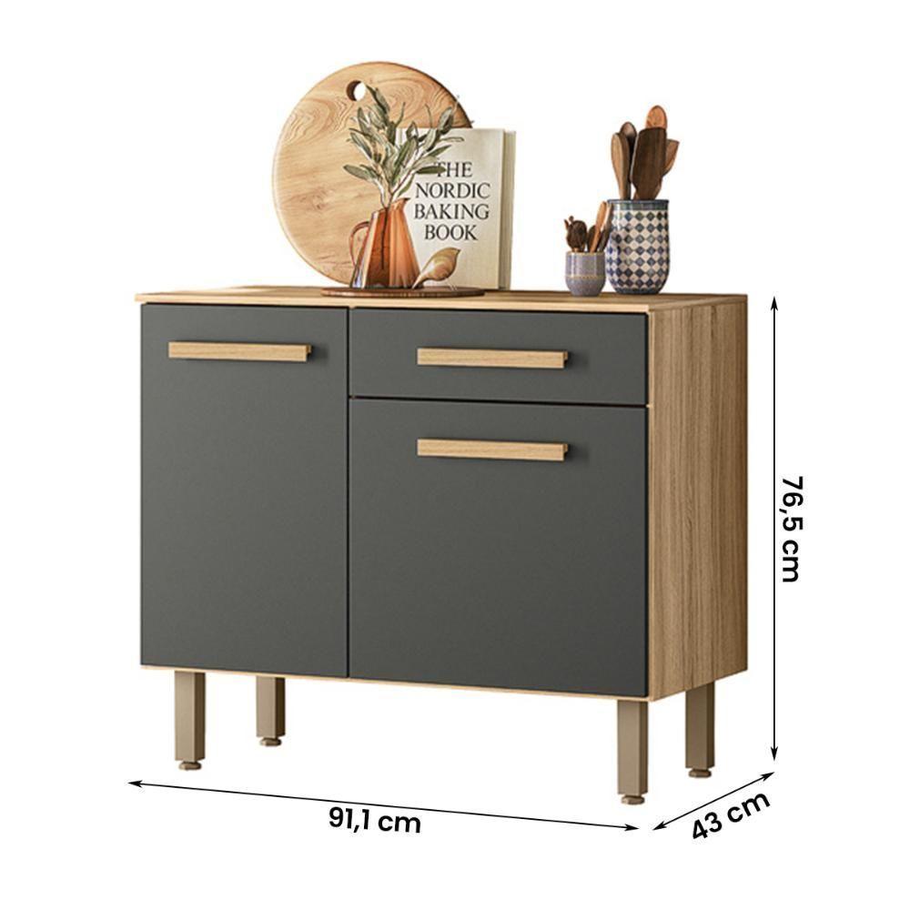Balcão Para Cozinha Lemon Com 2 Portas E 1 Gaveta 91 Cm Freijo/Chumbo - 4