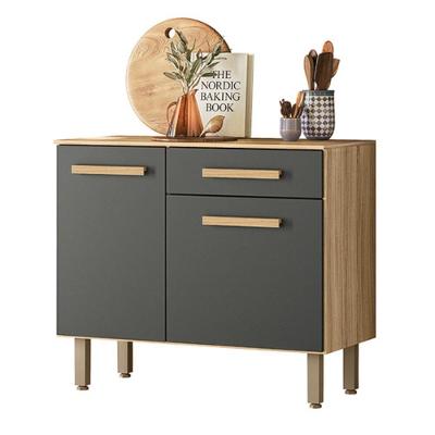Balcão Para Cozinha Lemon Com 2 Portas E 1 Gaveta 91 Cm Freijo/Chumbo
