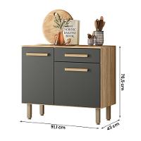 Balcão Para Cozinha Lemon Com 2 Portas E 1 Gaveta 91 Cm Freijo/Chumbo - 4