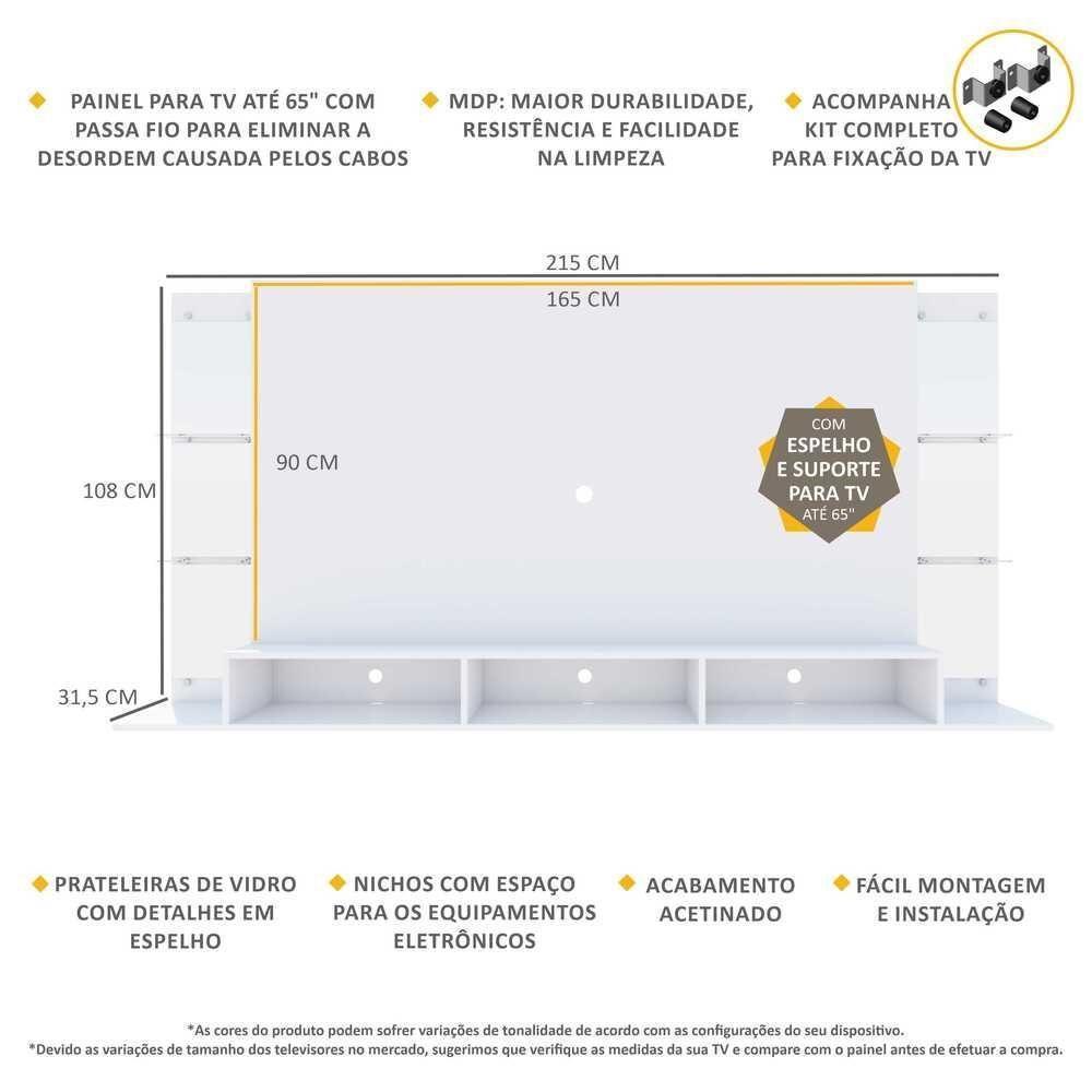 Painel Com Suporte Tv 65" Nairóbi Plus Multimóveis V3357 Branco Branco - 5