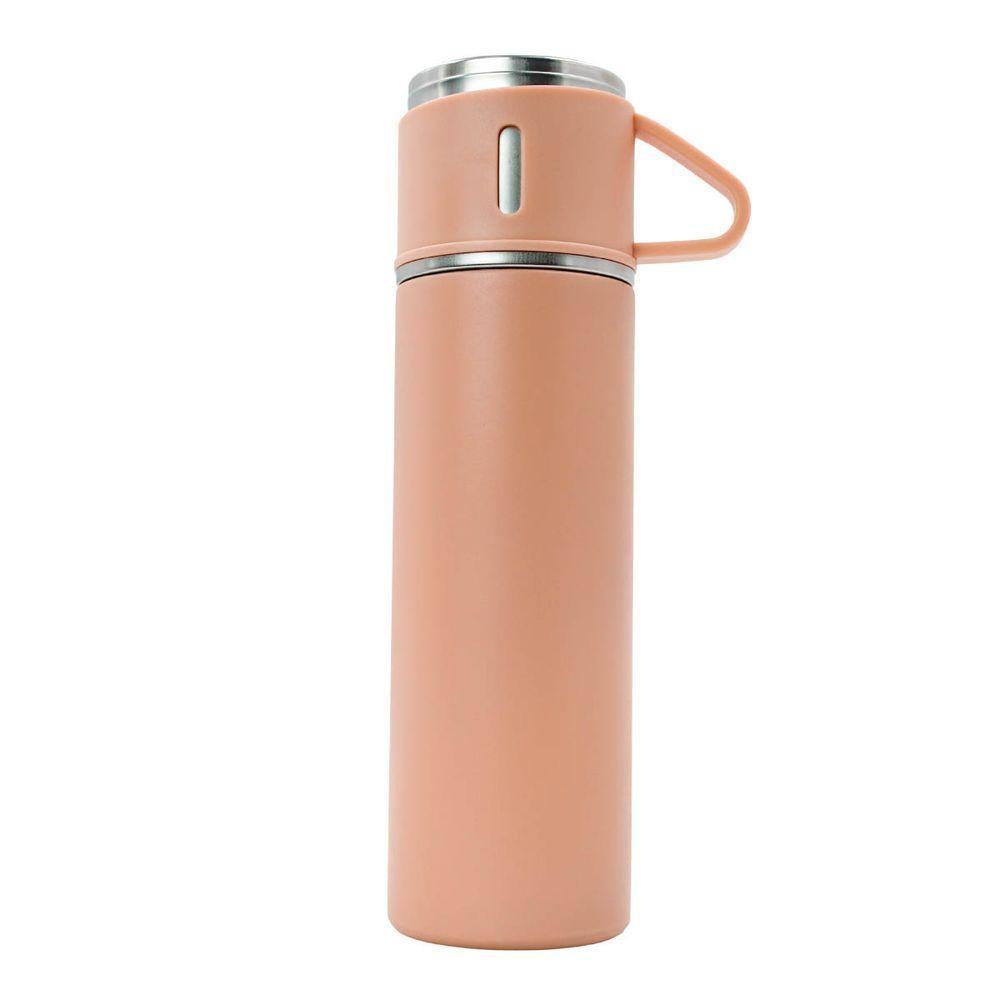 Garrafa Termica Parede Dupla 3 Copo Aço Inox Squeeze 500ml Rosa - 1