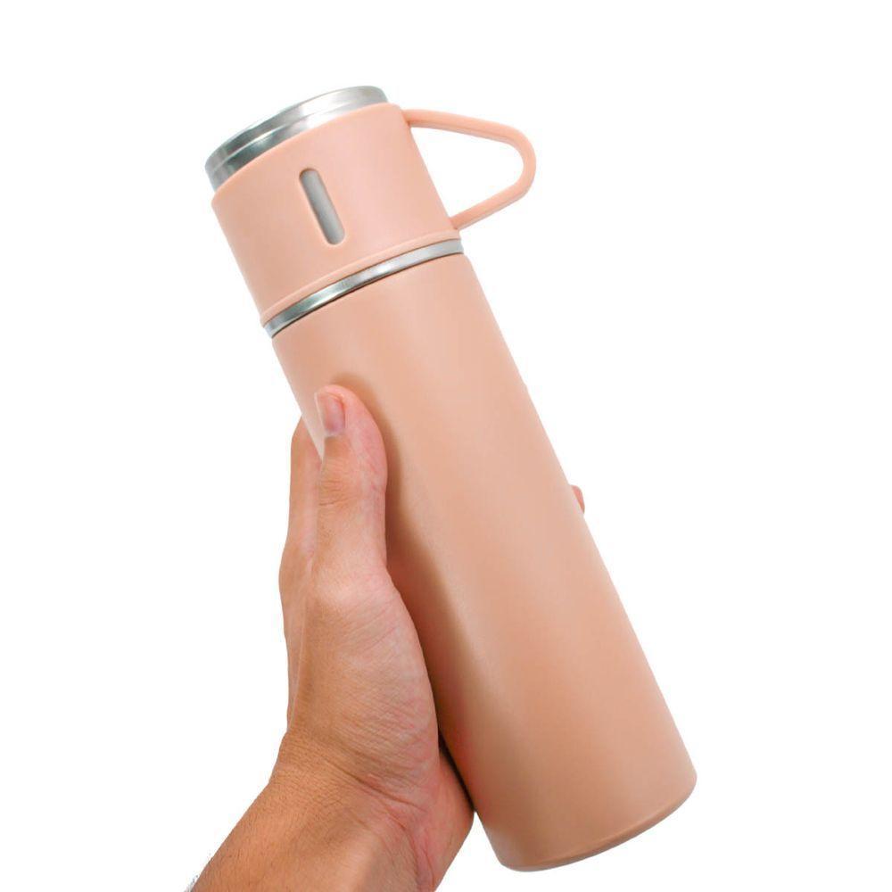Garrafa Termica Parede Dupla 3 Copo Aço Inox Squeeze 500ml Rosa - 2