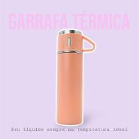 Garrafa Termica Parede Dupla 3 Copo Aço Inox Squeeze 500ml Rosa - 3