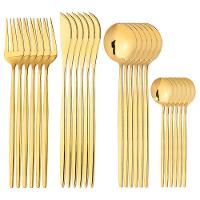 24 Peças Talheres Dourado De Aço Inox Garfo Colher Faca De Mesa Modelos 24 Peças Redondo - 1