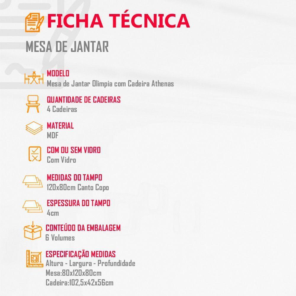 Sala De Jantar Mesa Olímpia 120cm Mdf Vidro Canto Copo Com 4 Cadeiras Creme, Grafite E Imbuia - 4