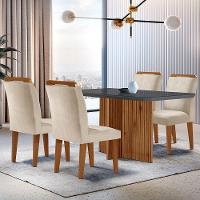 Sala De Jantar Mesa Olímpia 120cm Mdf Vidro Canto Copo Com 4 Cadeiras Creme, Grafite E Imbuia - 1