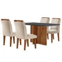 Sala De Jantar Mesa Olímpia 120cm Mdf Vidro Canto Copo Com 4 Cadeiras Creme, Grafite E Imbuia - 8