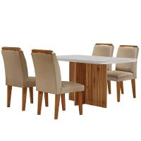 Sala De Jantar Mesa Olímpia 120cm Mdf Vidro Canto Copo Com 4 Cadeiras Turim / Off White / Imbuia - 5