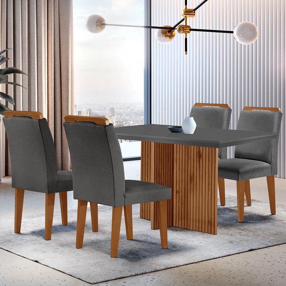 Sala De Jantar Mesa Olímpia 120cm Mdf Canto Reto Com 4 Cadeiras Athenas Moderna Grafite Com Imbuia - 1