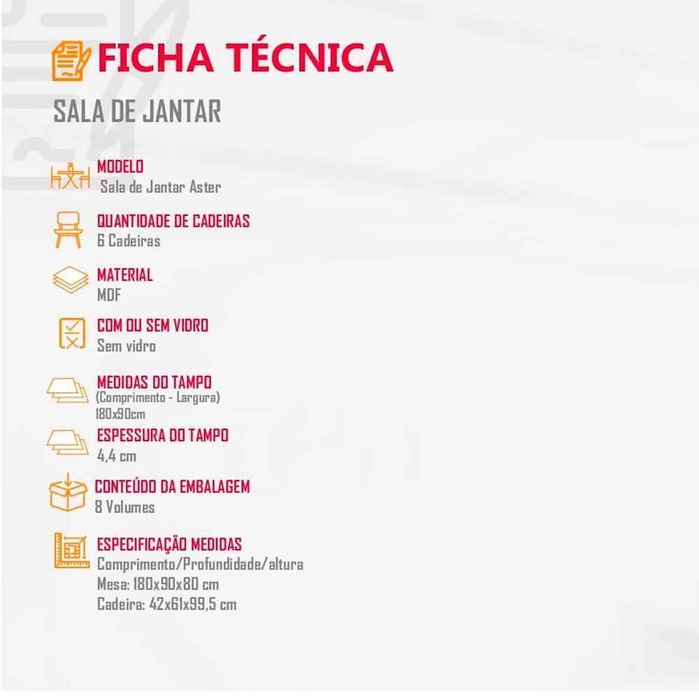 Sala de jantar tampo em Mdf 6 Cadeiras grafite com imbuia - 2