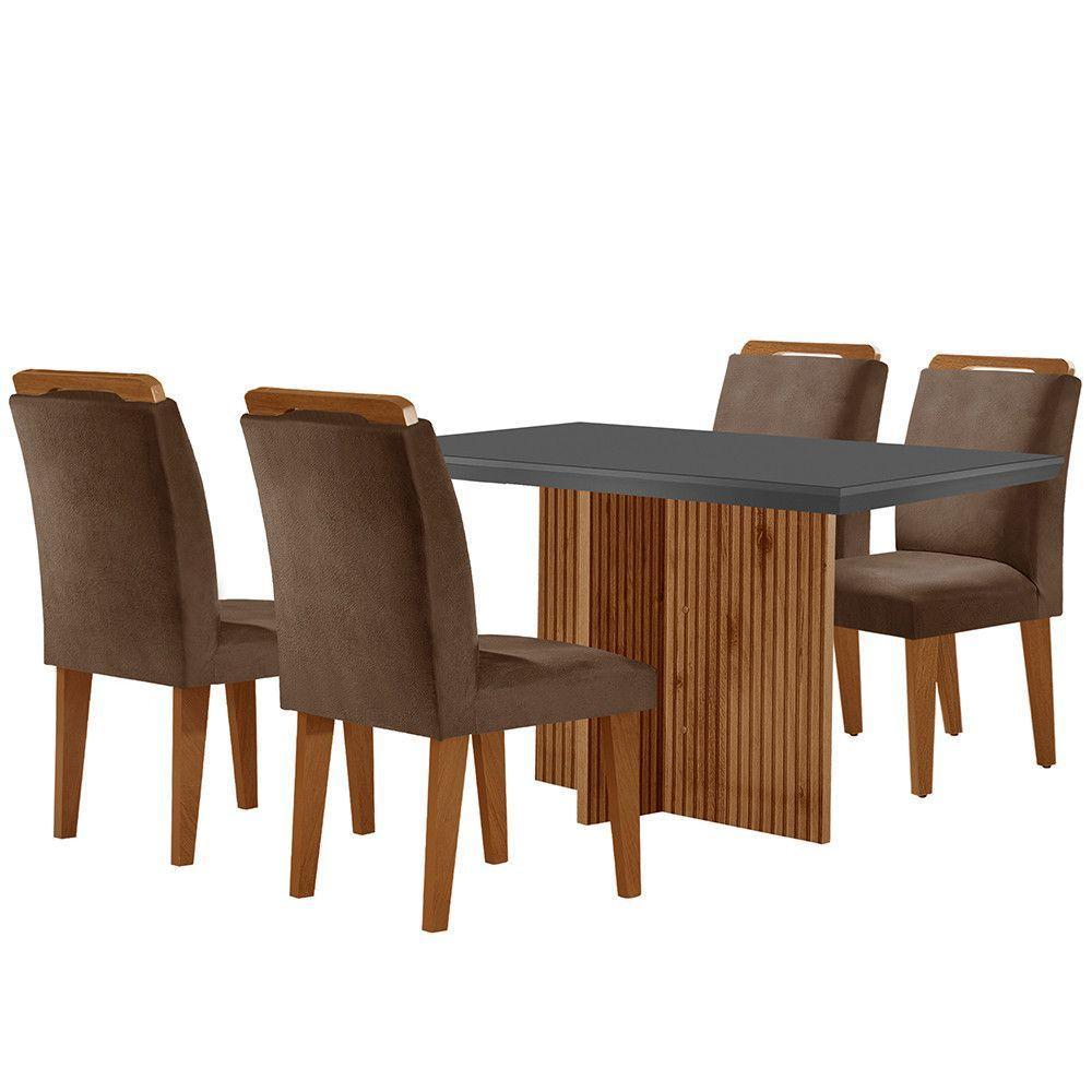 Sala De Jantar Mesa Olímpia 120cm Mdf Vidro Canto Reto Com 4 Cadeiras Marrom, Grafite E Imbuia - 6