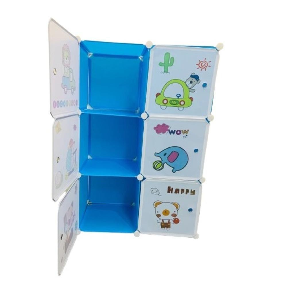 Guarda Roupa Infantil Portatil Armario Modular Organizador De Brinquedos Sapateira Com 6 Portas Desmontavel Meninos Azul - 3