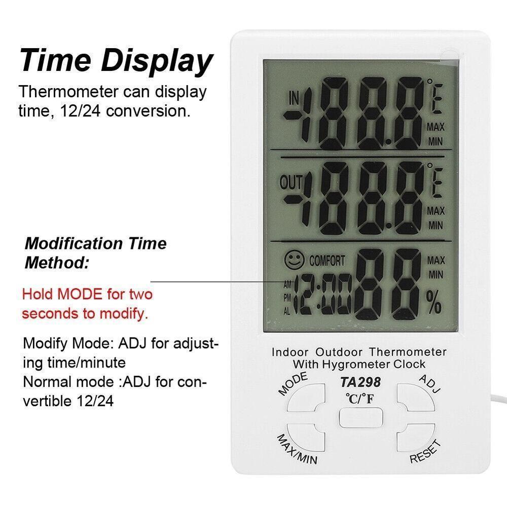 Relogio Estacao Metereologica Higrometro Temperatura Umidade Interna Externa Com Sonda Termometro Mesa Parede - 3