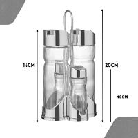 Galheteiro Vidro De Mesa 5 Pecas Suporte Kit Azeite Vinagre Sal Tempero Cozinha Bar Restaurante Portatil Cromado