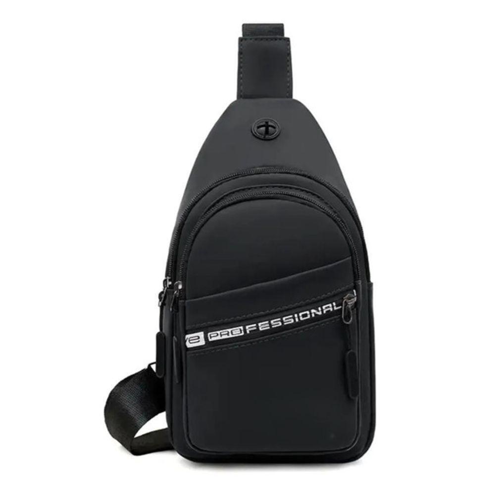 Mochila Bolsa Tiracolo Transversal Pochete De Peito Cross Body Impermeável Com Saída Para Fone Preto - 1